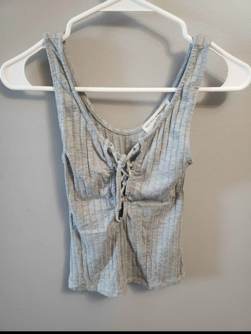 Urban Outfitters Gray Ribbed Lace-Up Tank Top